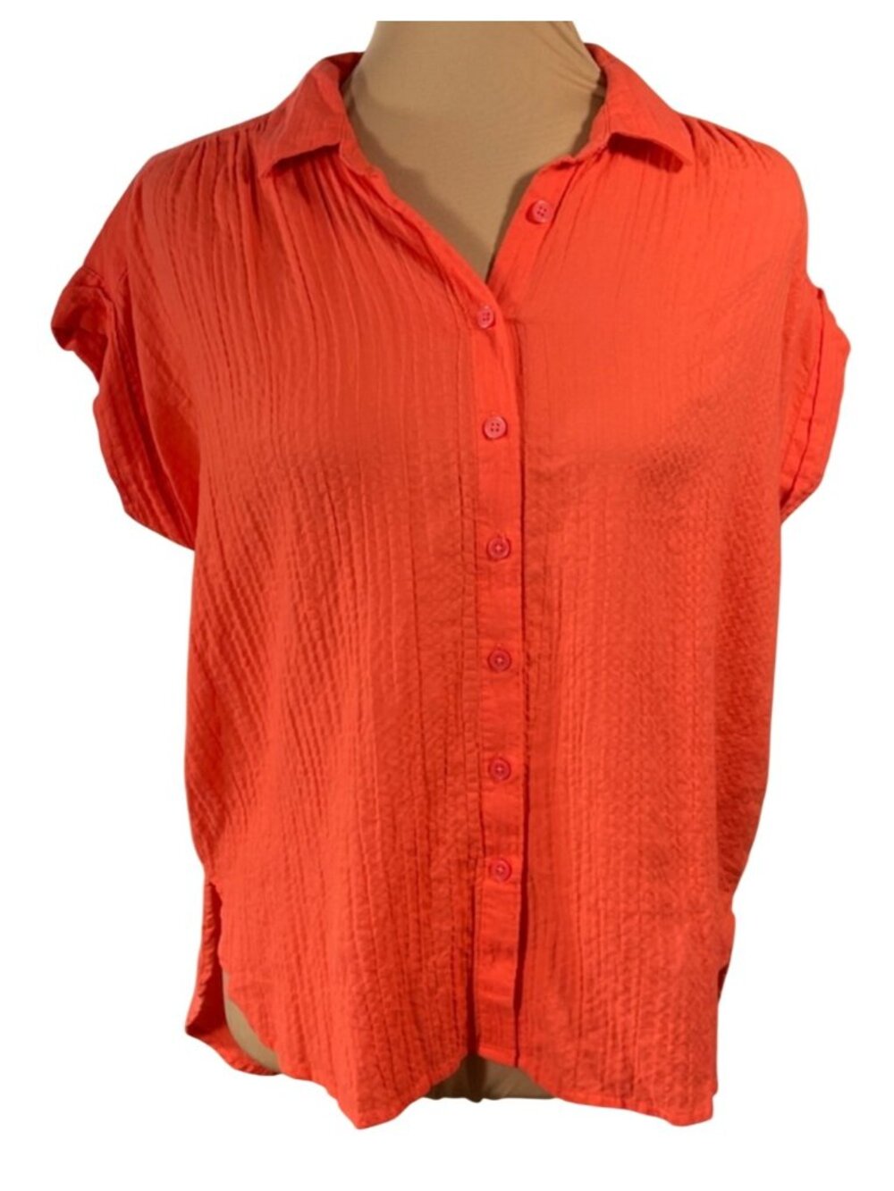Loft Shirt Top Orange Size MP Medium Petite Cap Sleeve Button Front